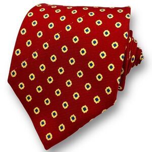 NICKY MILANO Men’s Italian Designer Red Gold Medallion Geometric 100% Silk Tie